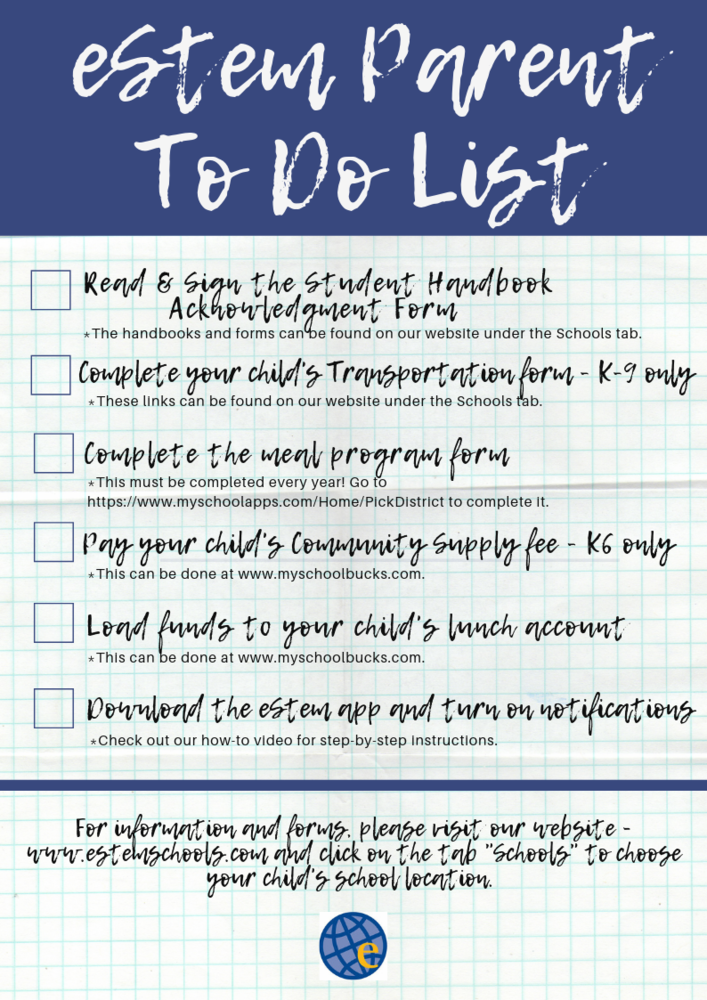 eStem Parent To Do List